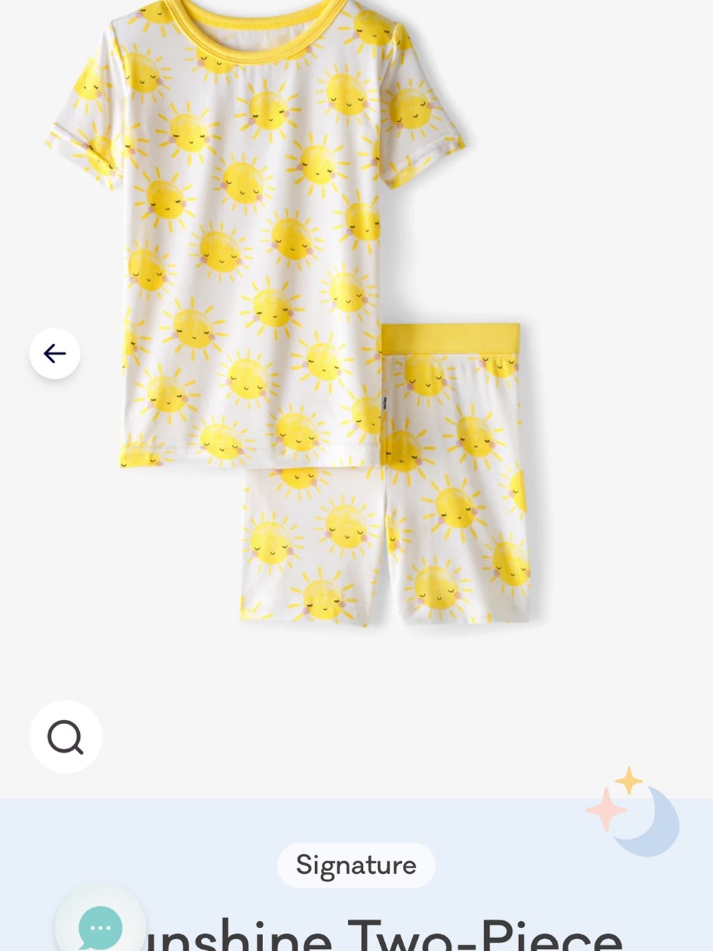 Little sleepies Signature White and Yellow Sun Short Pajama Set